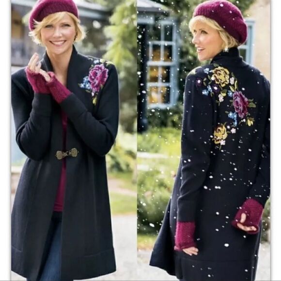 Soft Surroundings La Vie En Rose Embroidered Cardigan M - Picture 1 of 5